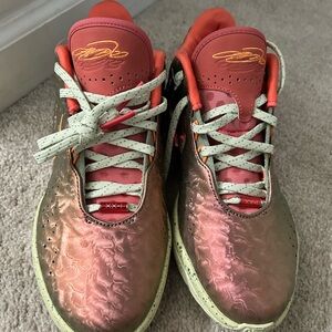 Nike Metallic Pink and Red Athletic Shoes. LeBron XXI 21’s Queen Conch.